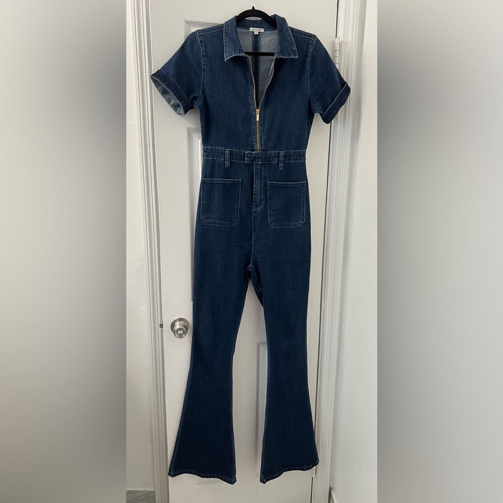 WeWoreWhat Navy Denim Jean Jumpsuit Medium Tall